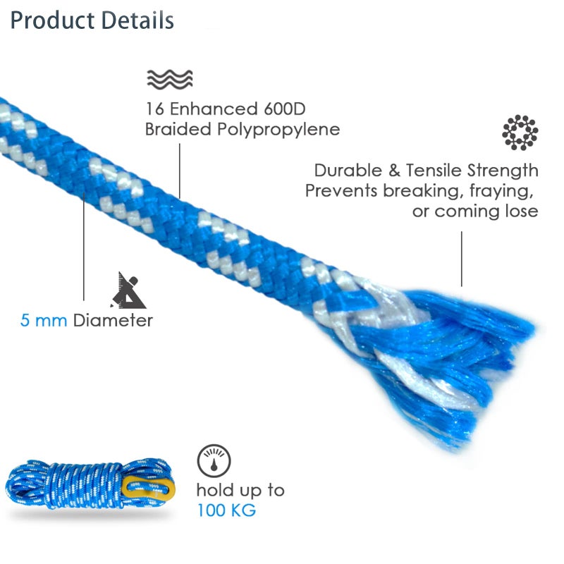 GEERTOP 6 Pack 5 mm Outdoor Guy Lines Tent Cords Lightweight Camping Rope with Aluminum Guylines Adjuster Tensioner for Camp Tent Tarp, Canopy Shelter, Hiking, Backpacking Blue - Image 2